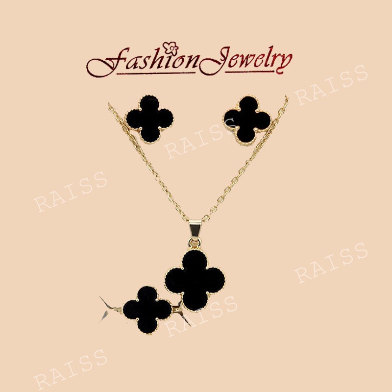 3pcs / Set Kalung Rantai Rose Gold 18K Dengan Liontin Daun Clover Untuk Wanita