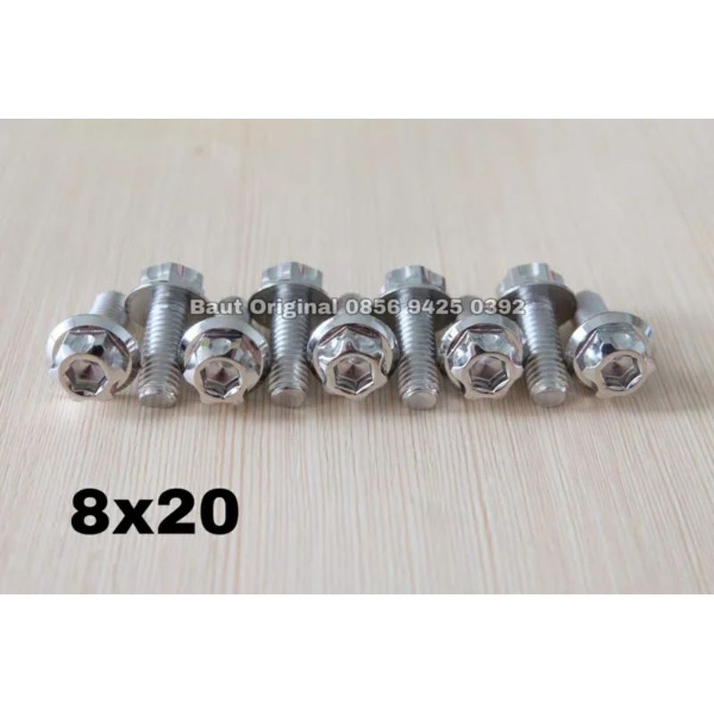 baut probolt 8x20 mm stainless new model drat 12 panjang 2 cm 12 silver gs1 gear 2 kunci belimbing heng