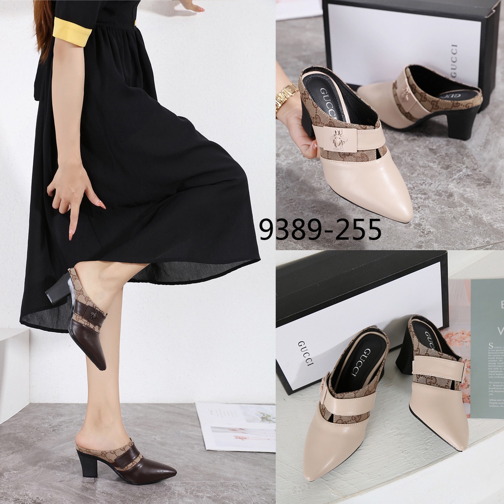 GC GG Canvas Bee Heel Shoes #9389-255