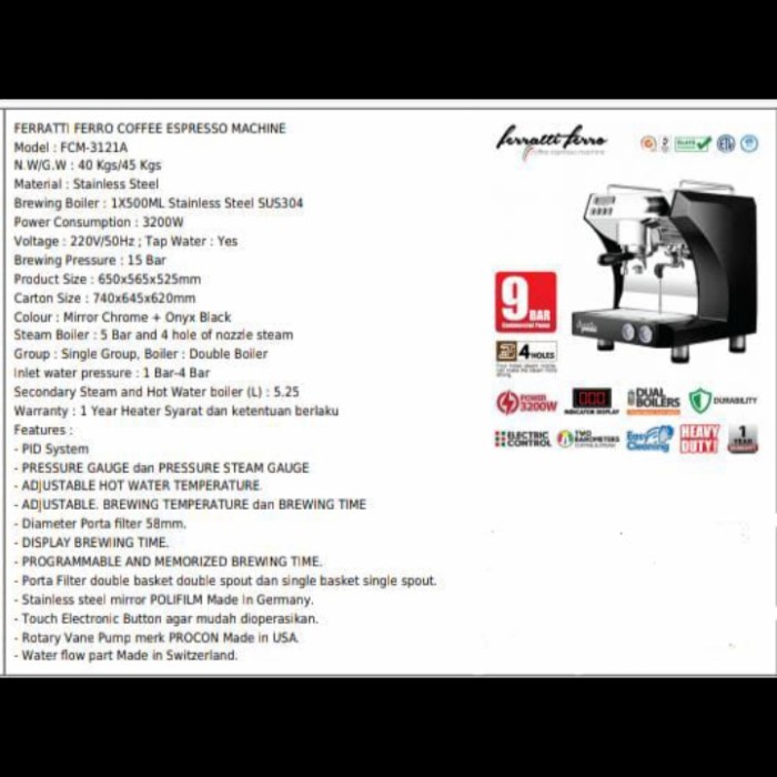 Mesin Kopi Ferrati FCM-3121 - Mesin Espresso Profesional untuk Kafe dan Rumah