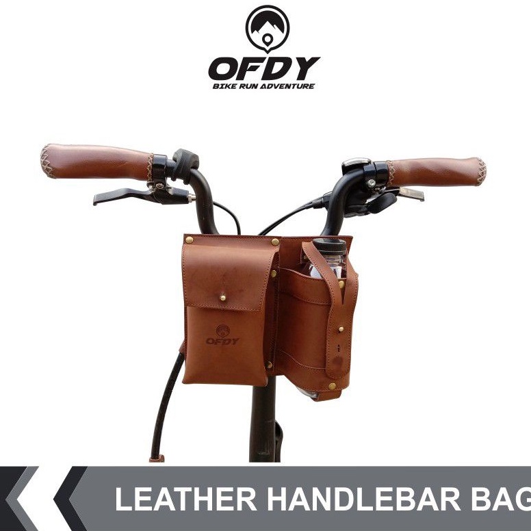 OFDY Tas Stang Sepeda Lipat kulit Handlebar Bag Leather Folding Bike Universal brown