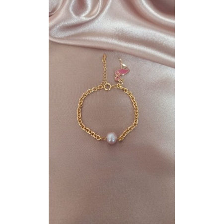 Gelang mutiara air tawar asli lombok bahan titanium