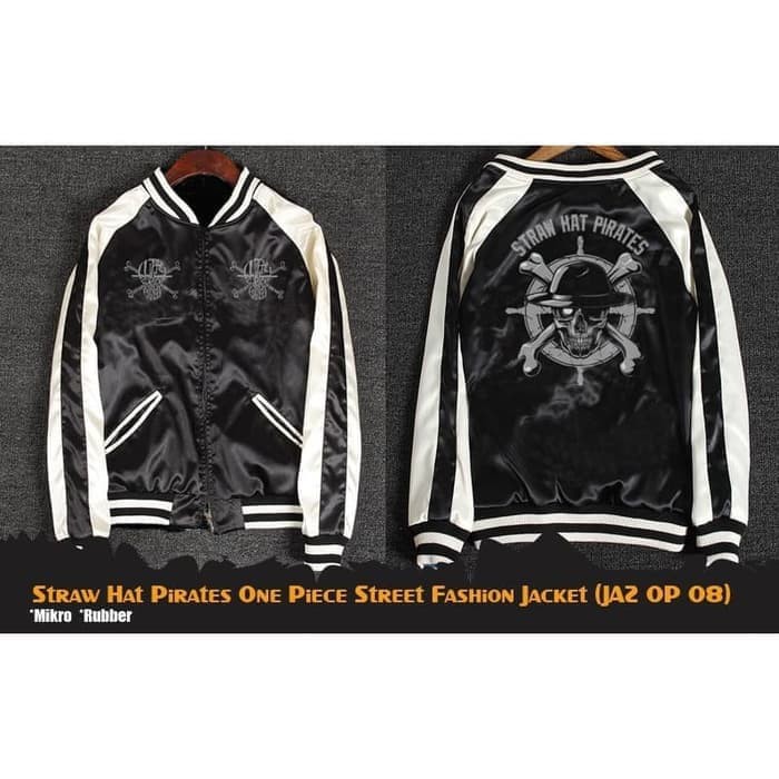 Jaket Sukajan Anime One Piece Straw Hat Hitam - JAZ OP 08