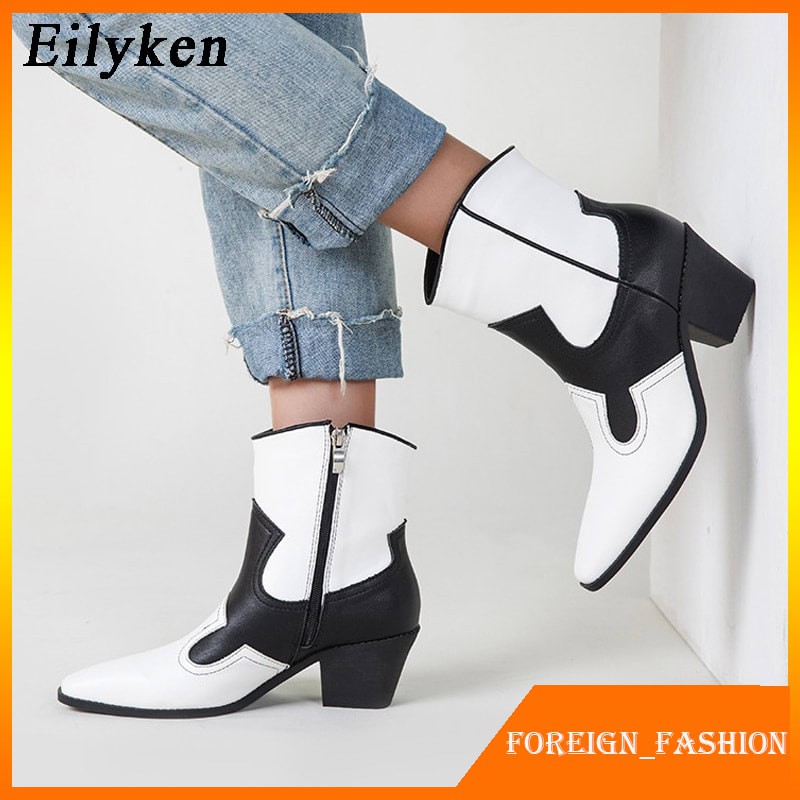 Ankle Boots Wanita Boots Hak Eilyken 2021 Winter New Western Cowboy Boots Fashion Mixed Colors