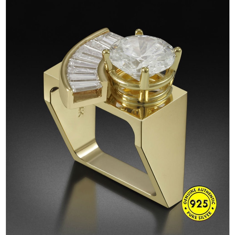 Cincin Bentuk Geometris Aksen Batu Permata Warna Emas Untuk Wanita