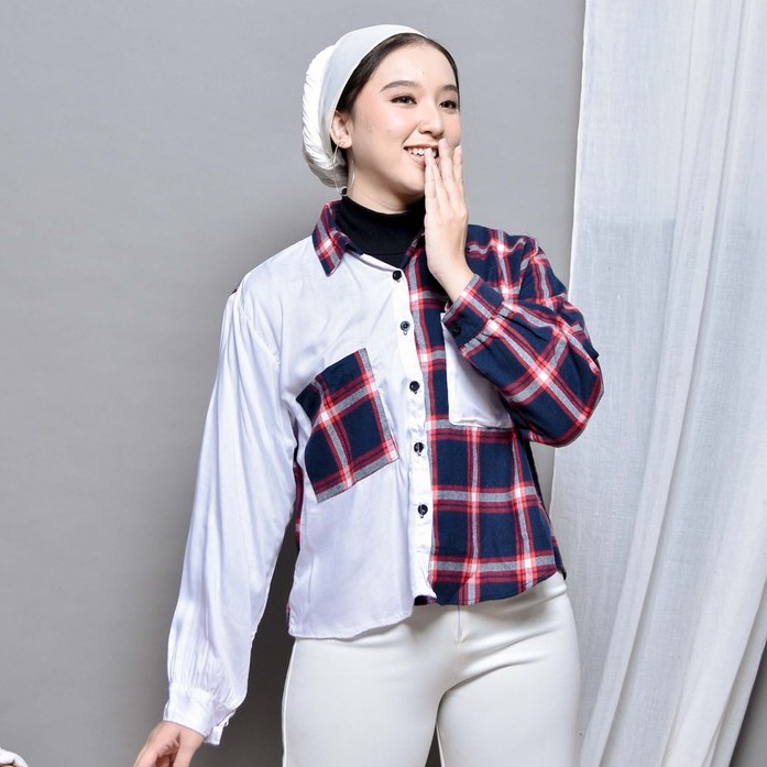 KEMEJA BLOUSE ANNIE PREMIUM SHIRT KOMBINASI MIX FLANEL PREMIUM SHIRT B389