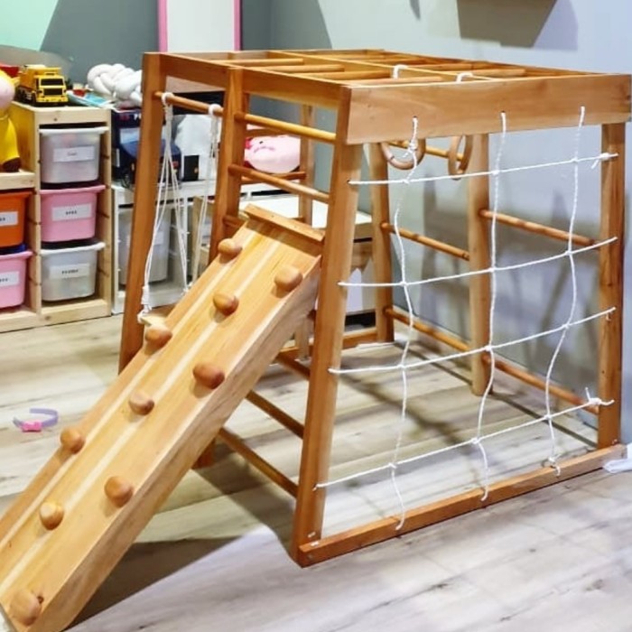 Brakiasi anak/Monkey bar/Playground anak/Montessori/Ayunan/Spider web - Kayu Mahoni