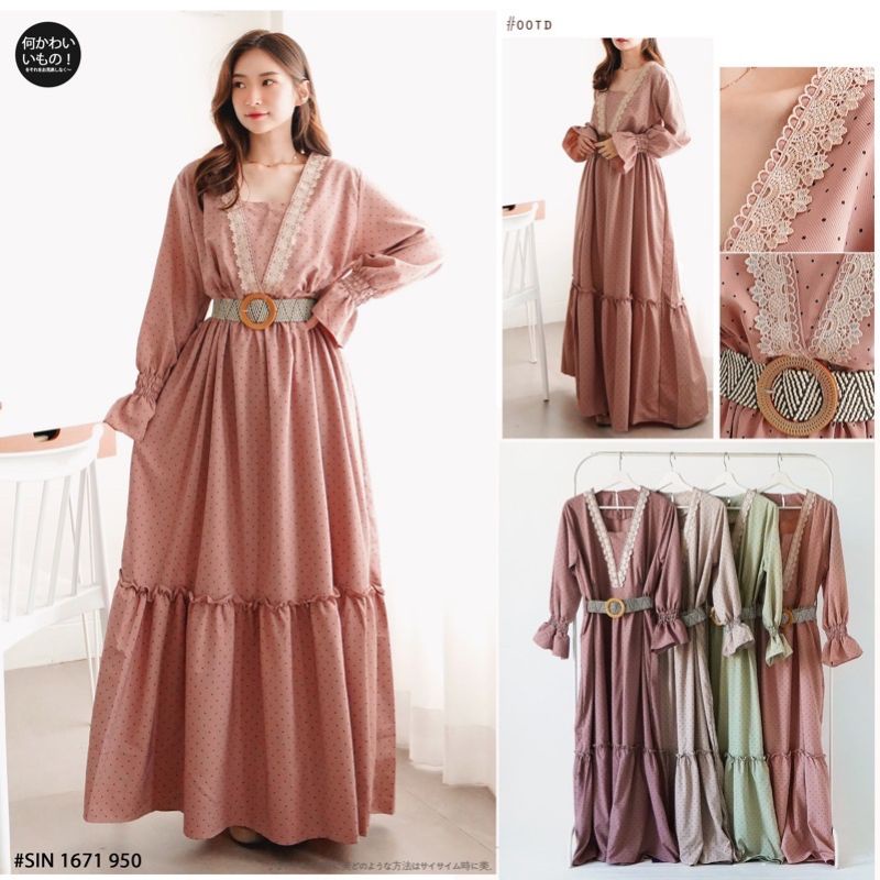 Gamis Nirina ORI Yuri Fashion, Gamis Dress Bahan wolvis johnwik polka