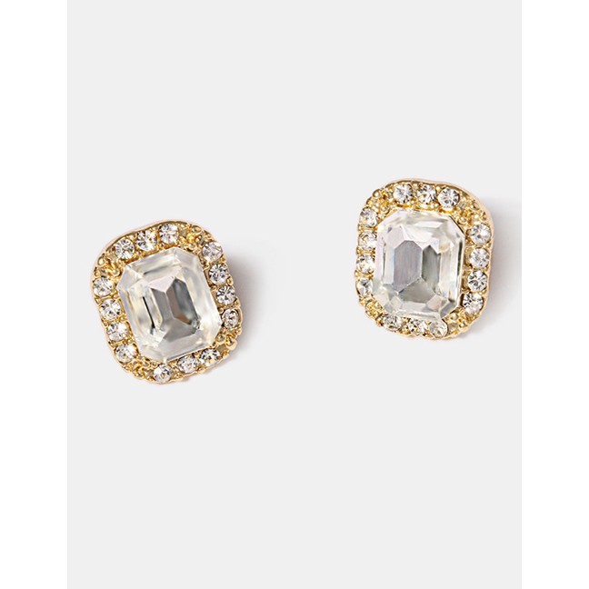 LRC Anting Tusuk Fashion Golden Alloy Stud Earrings With Diamonds D82430