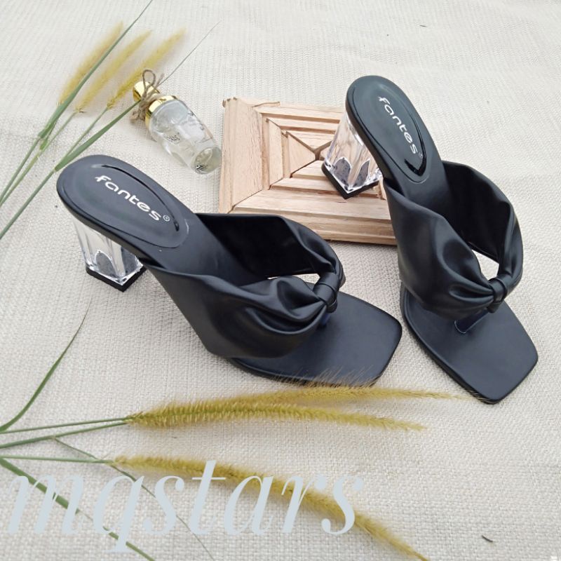 amiq- Sandal Heels Wanita Jepit Kerut Hak Kaca 7cm