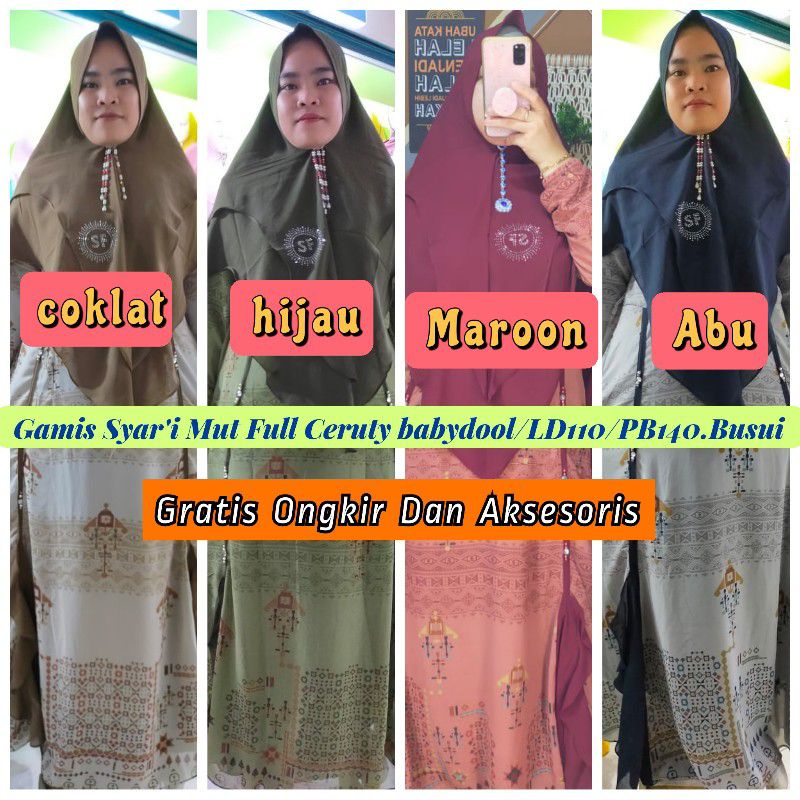 Gamis Syari Mut Full ceruty babydool Terbaru Lebaran 2022 Set Jilbab khimar 2 Layer Busui Pesta Kond