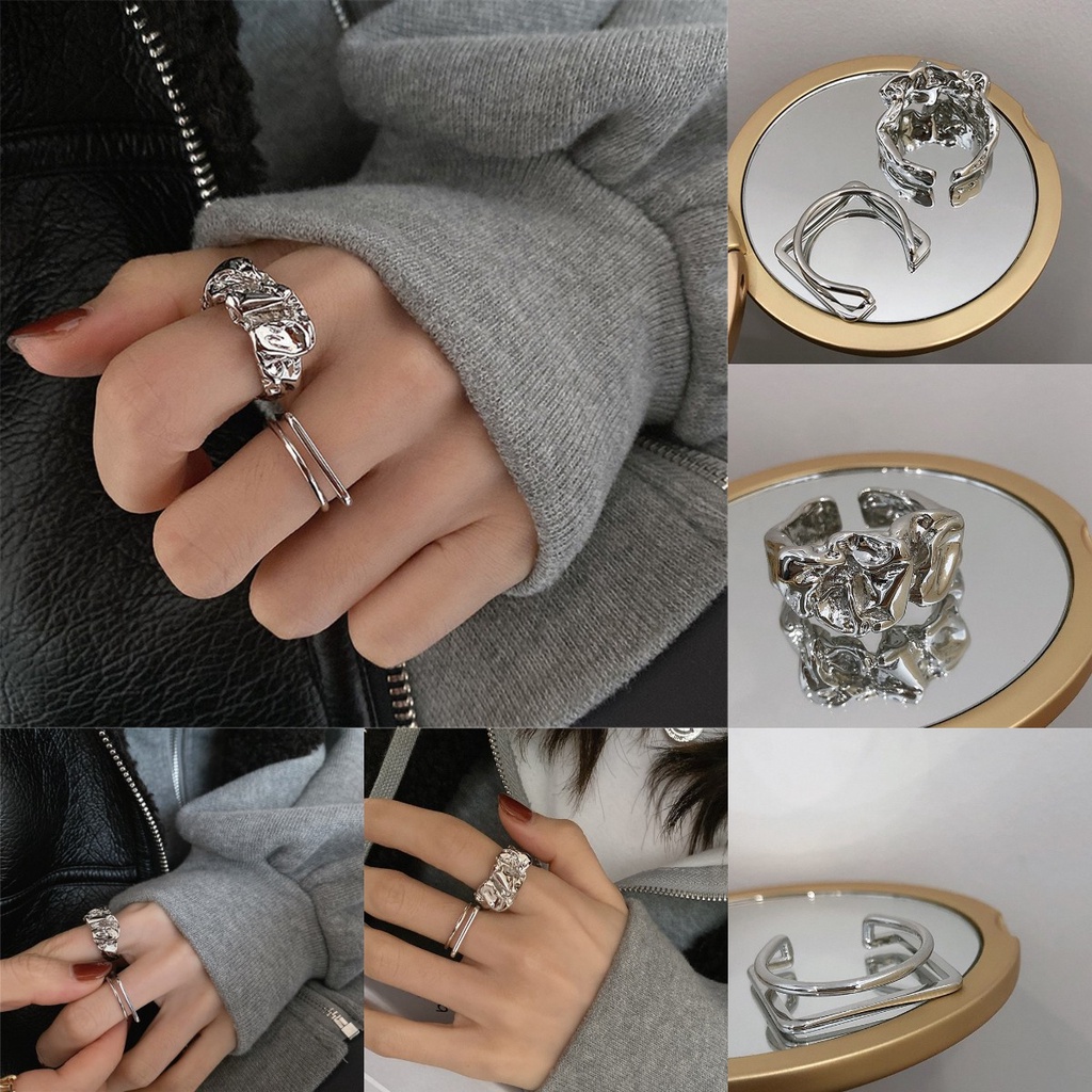 【COD Tangding】Perhiasan Cincin Jari Telunjuk Model Terbuka Desain Lipit Untuk Aksesoris