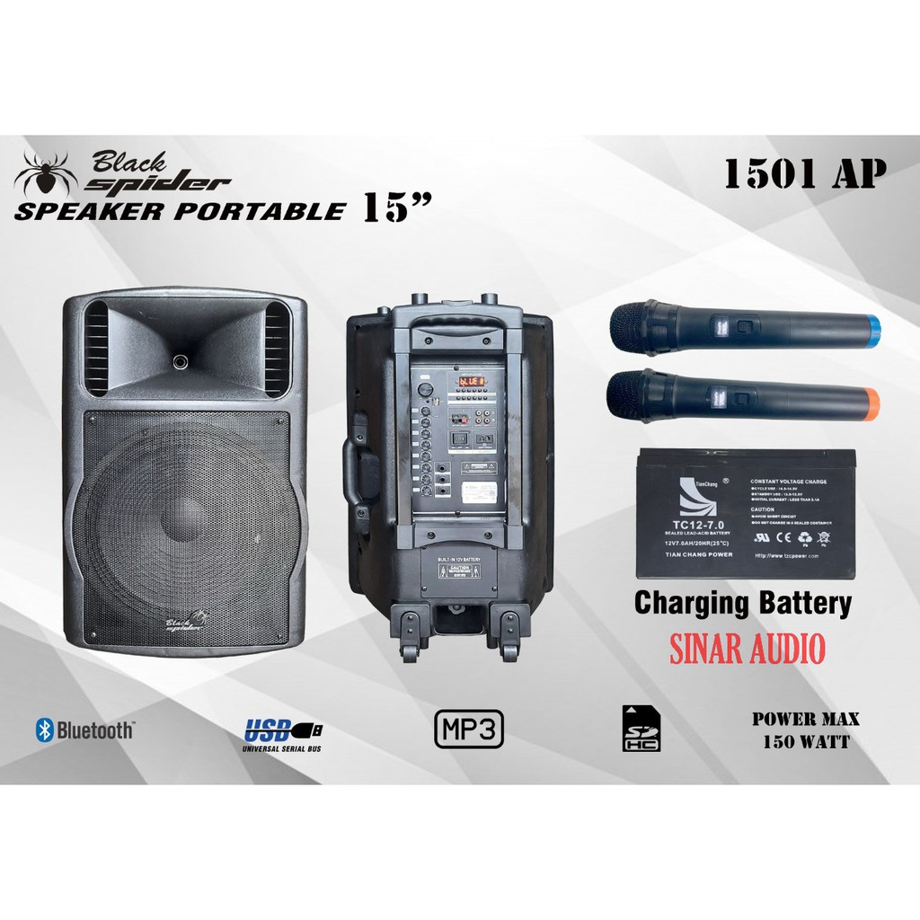 Speaker Portable Meeting Wireless Black Spider 1501 AP 15 inch Original 1501AP