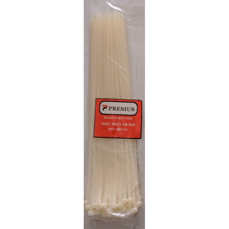 PRESIUS KABEL TIES PUTIH 350 X 4.8 MM (GROSIR) ISI 100 PCS ASLI NILON CABLE TIE TIS NYLON 4,8 WHITE