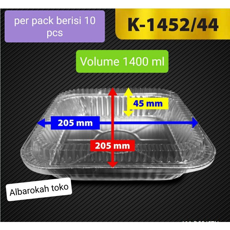 Wadah aluminium  foil kotak 20x20 (K-1452) / loyang aluminium kotak / loyang aluminium + tutup mika