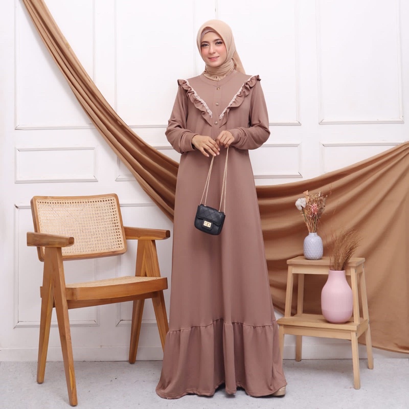 GAMIS PUSPA RENDA LEBARAN EID JUMBO XXL BORTEGA RAJUT KNIT HALUS ADEM MEWAH GROSIR PGMTA POLOS