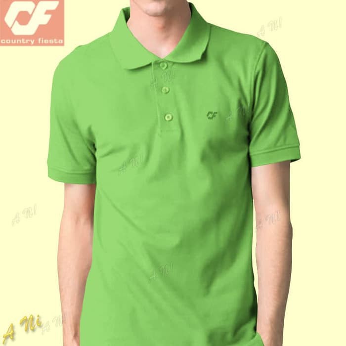 Kaos Kerah P2 41 Polos Hijau Muda Pendek Original COUNTRY FIESTA Pria