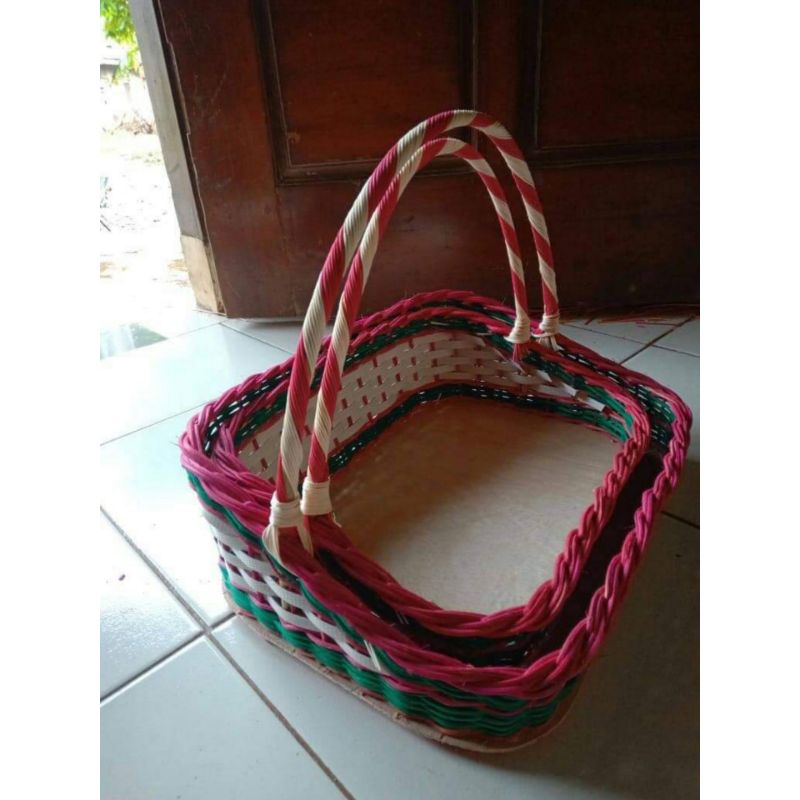 KERANJANG PARCEL ANYAMAN ROTAN 1 SET ISI 2 MODEL SANDARAN/KERANJANG BUAH/KERANJANG SESERAHAN/KERANJA