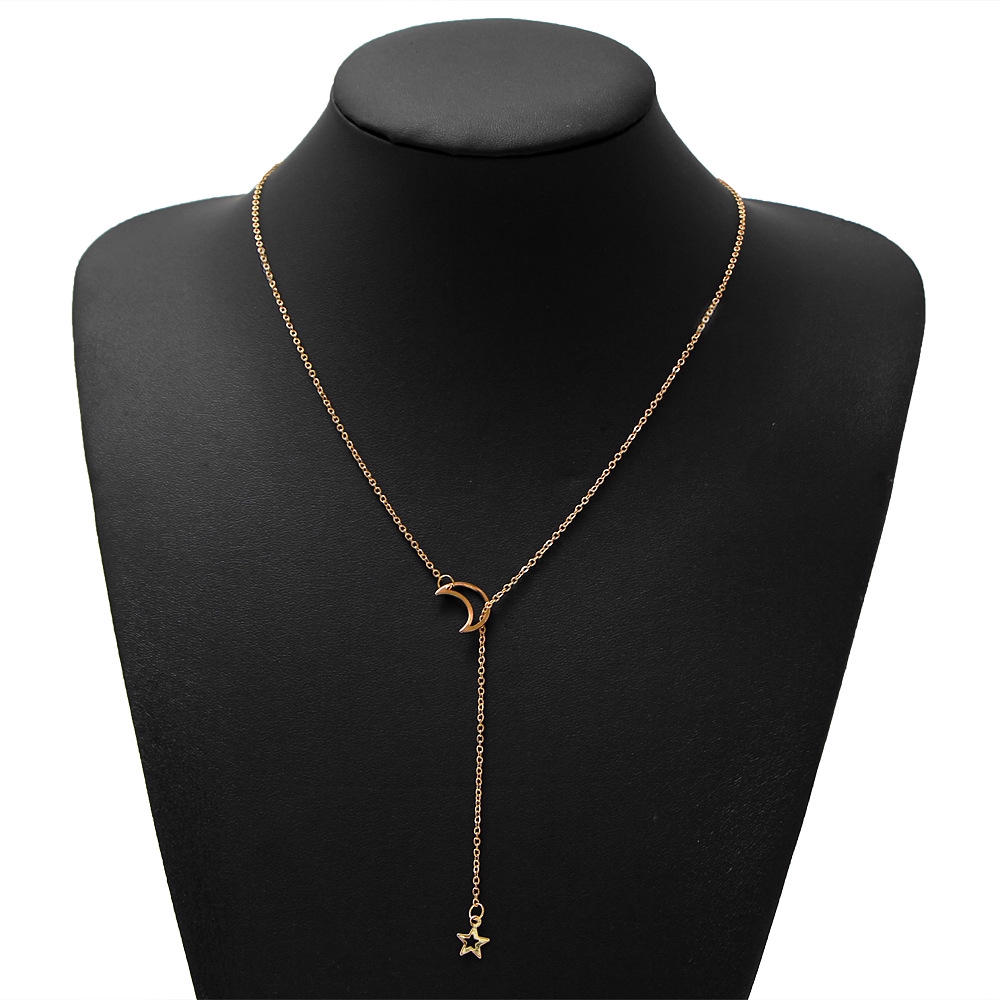 Fashion Korea Elegant  Vintage Gold  Moon Star Dangle Necklace  Choker Female Accessories Gift