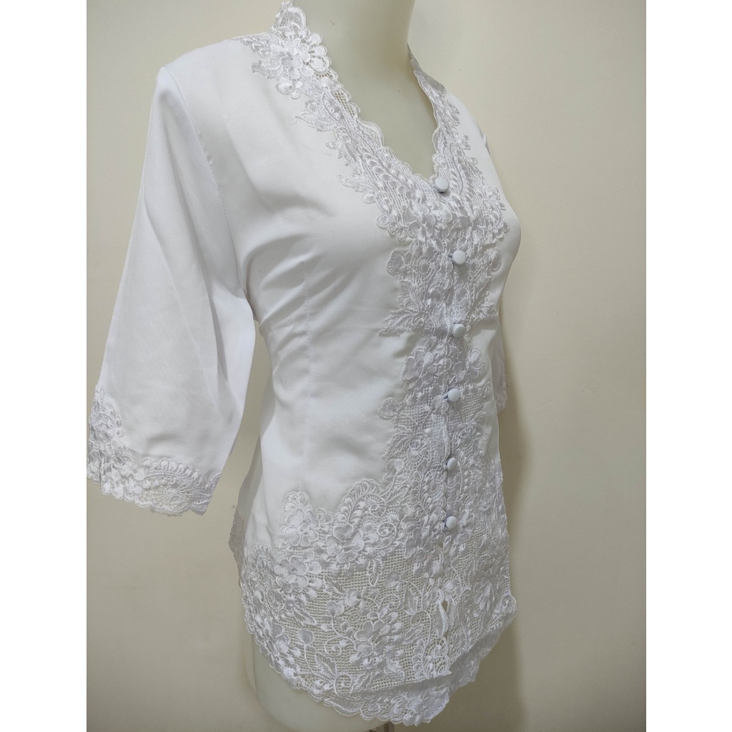 Atasan kebaya bordir Modern putih Cerah / Kebaya Wisuda Putih Bersih / Kebaya Akad Nikah Jumbo / Kebaya Kondangan Mewah / Kebaya Acara Pesta Elegan / Kebaya Moderen Melisa-1