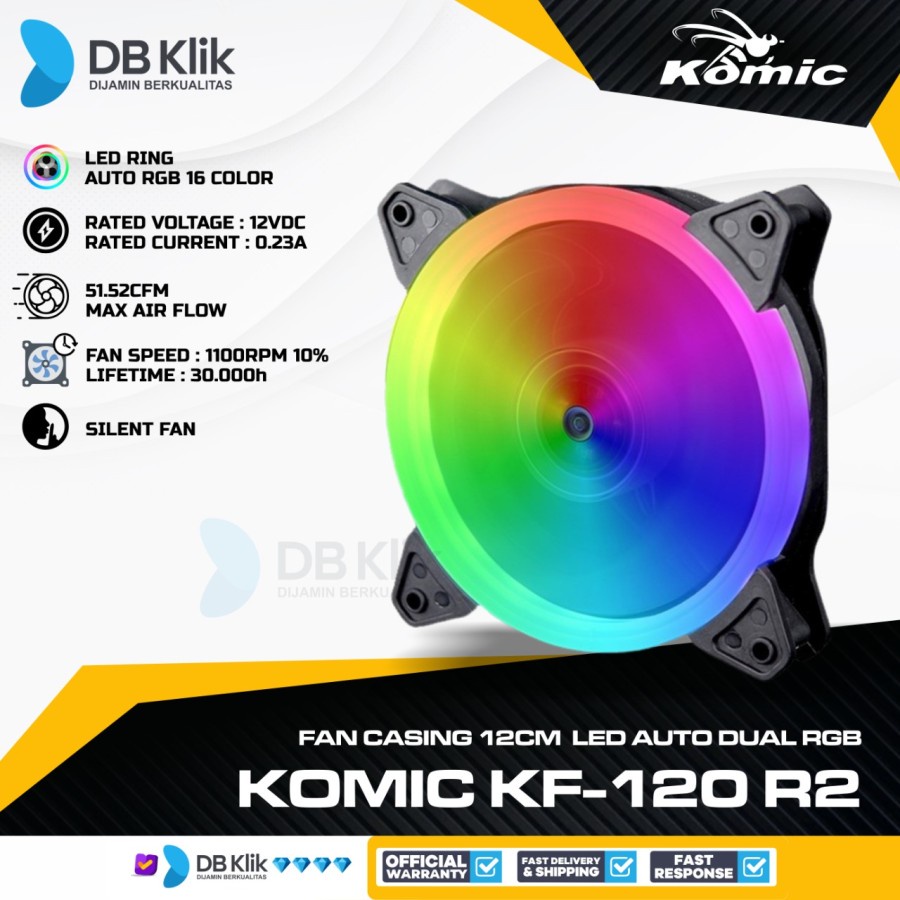 Fan Casing KOMIC KF-120 R2 12cm LED Auto Dual RGB - Fan KOMIC KF120 R2