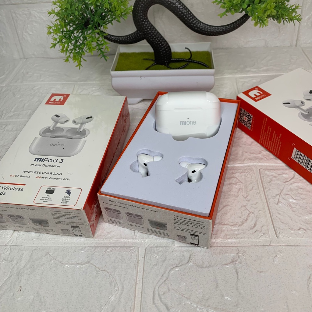 TWS Mi Pod Mione 3 Headset Earphones Bluetooth Wireless Murah Original