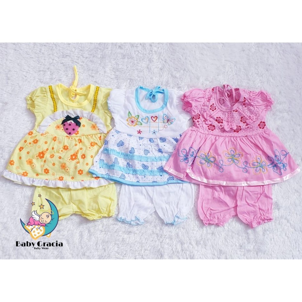 paket hemat murah 3 pcs setelan dress anak perempuan lucu