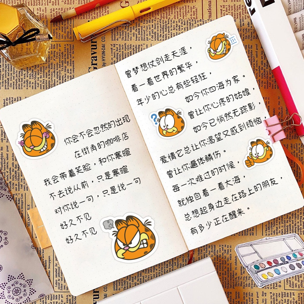 Lucu Garfield stiker kartun anime phone case Jurnal troli kasus bahan Cangkir air graffiti tangan Bu