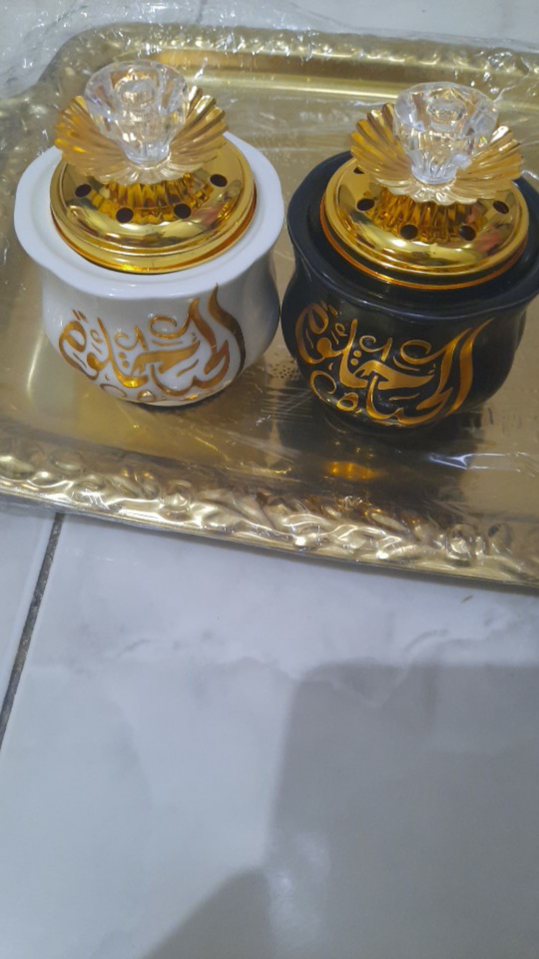 Tempat Bakar Dupa Mabkharah Keramik Arab Kaligrafi Model Tabung 8x10cm