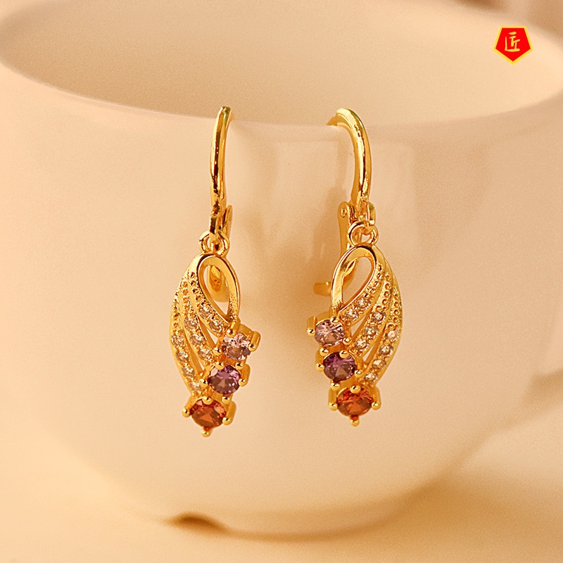 [Ready Stock]Fashion Personality 18K Gold Color Gemstone Wings Earrings