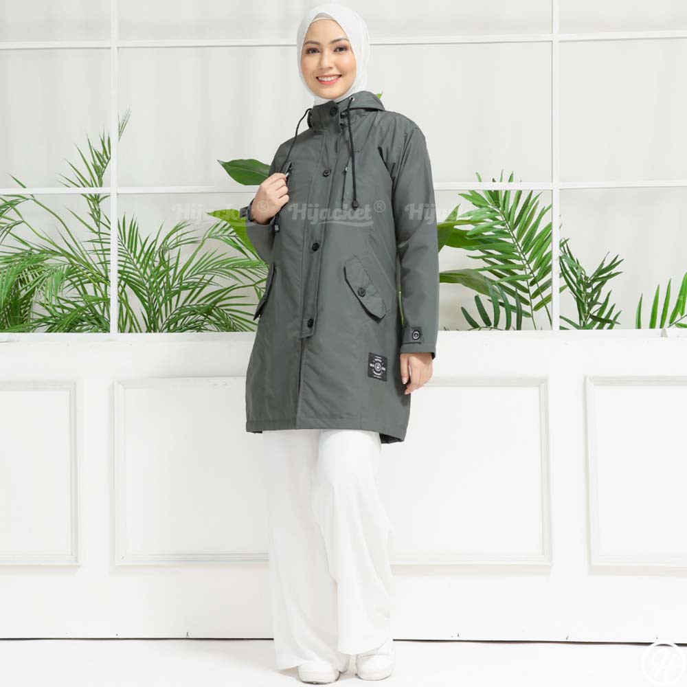 Jaket Jacket Wanita Cewek Muslimah Hijaber Hoodie Hijaket Kekinian Terbaru Jeket Hijacket Ixora Abu-5