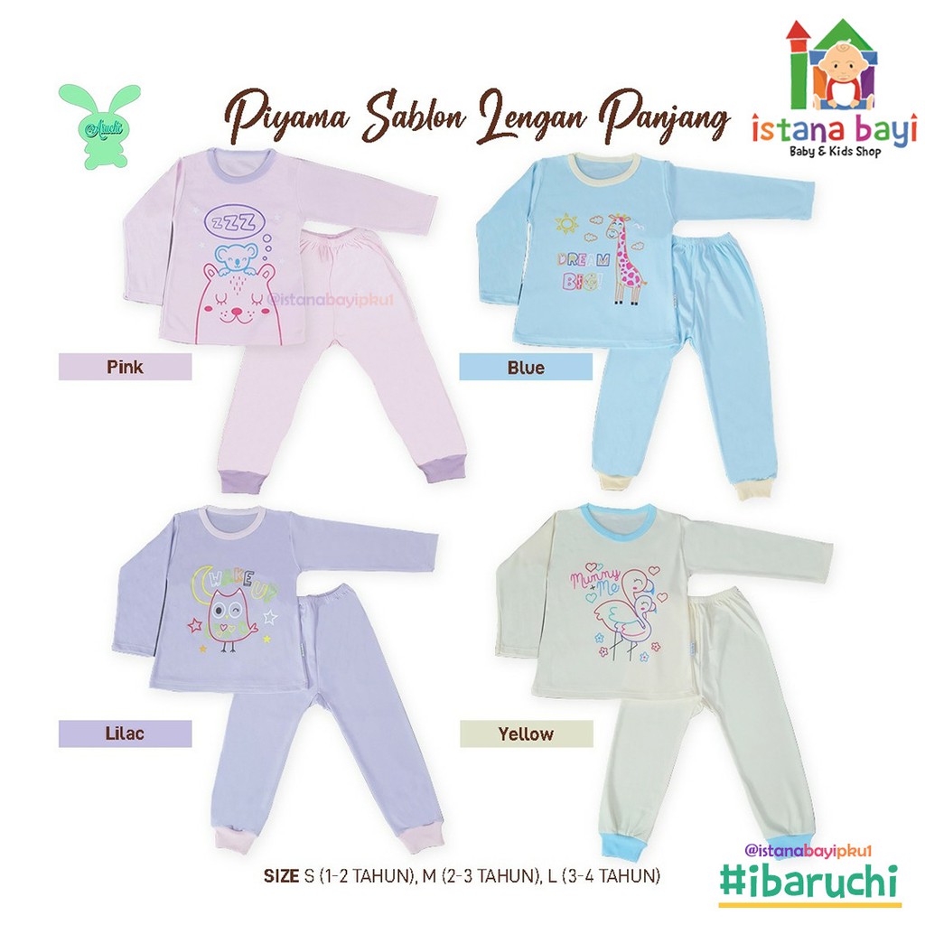 Aruchi Setelan Polos sablon Panjang - Aruchi piyama bayi/Aruchi baby/Piyama bayi/Piyama anak