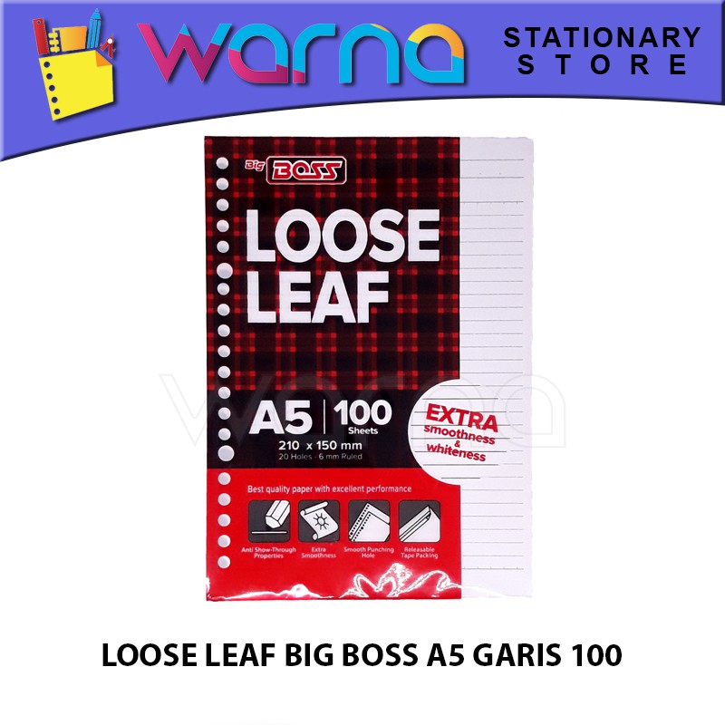 

KERTAS FILE/ISI BINDER/LOOSE LEAF BIG BOSS A5 GARIS 100