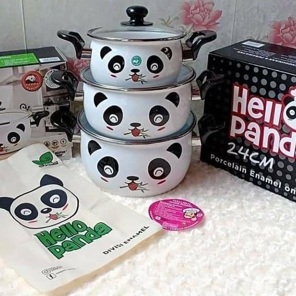 Panci Enamel Hello Panda Set 3 Maspion Panda Pe8278