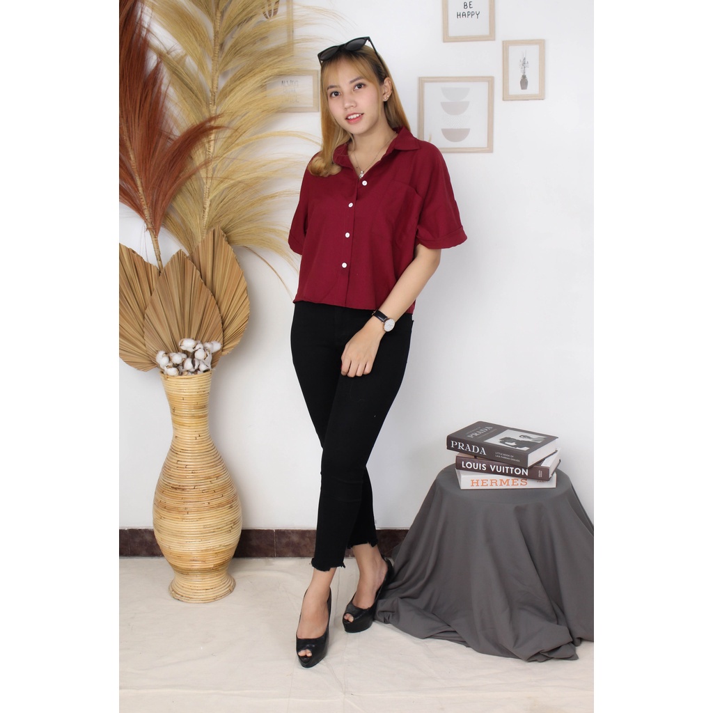 Tq88indonesia Kemeja Wanita Lengan Pendek / Purcica Oversize Comfy Shirt / Kemeja Polos Cewek /. Kem / Baju Santai Wanita / Ootd / Outfit