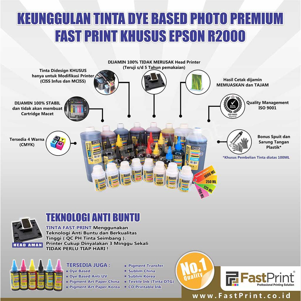 Fast Print Dye Based Photo Premium Epson R2000 - Photo Black - 250 ML