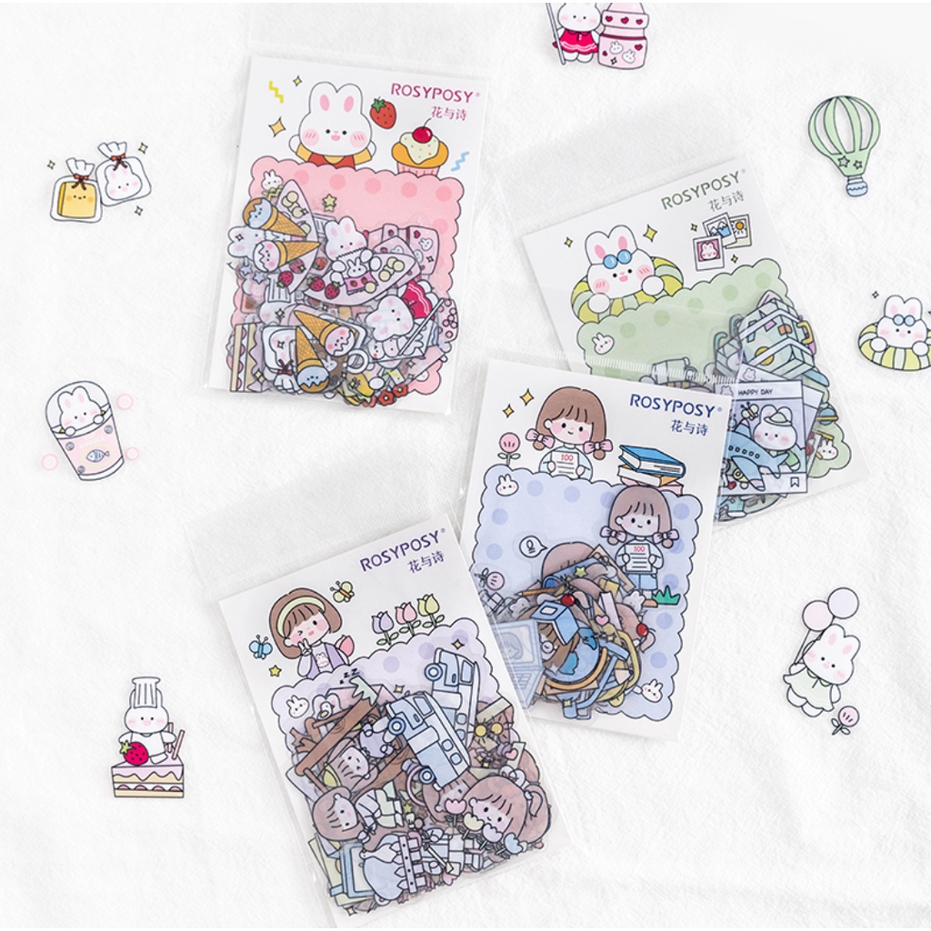 

40 Pcs STICKER PET CARTOON Stiker Kartun Transparan Lucu