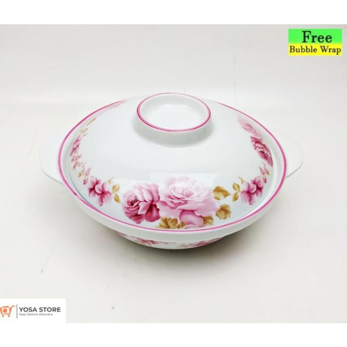 Favorit] Mangkok Keramik Saji/ Sayur Plus Tutup Motif Pink Rossie 1 Set