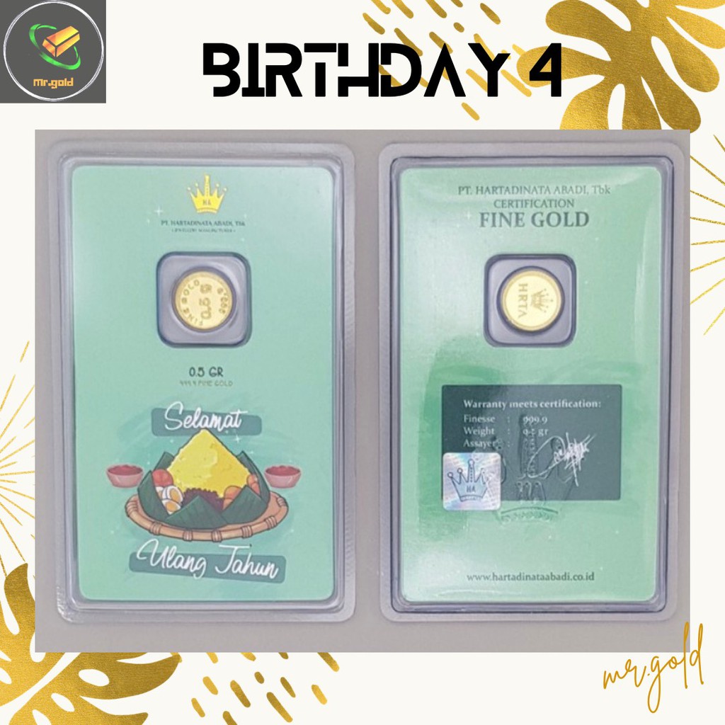 EMAS LOGAM MULIA MINI HARTADINATA ABADI 0.5 GRAM EDISI BIRTHDAY 4 GIFT SERIES ACC LM HT / LM HRTA