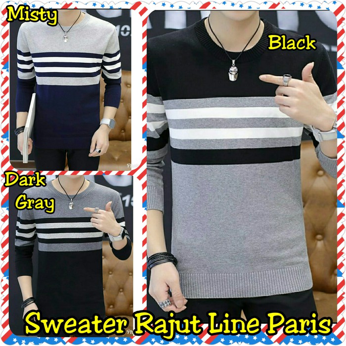 Sweater rajut line paris Outerwear laki laki Sweater cowok murah atasan pria murah baju luaran mur