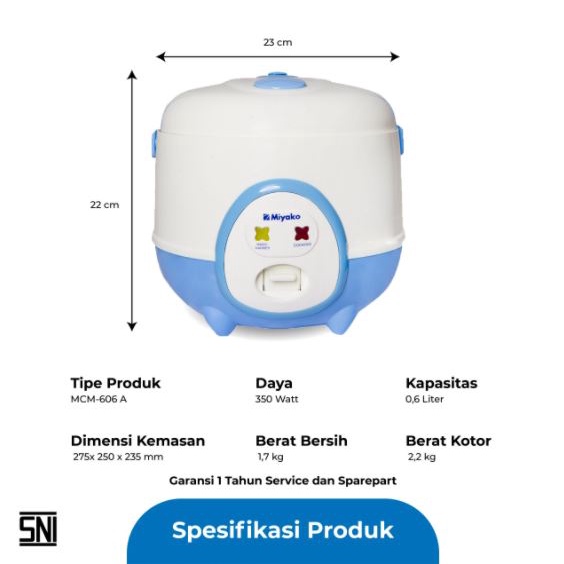 Magic Com Miyako MCM 606A Magic Com 0.6L 3in1 350W - Rice Cooker 0.6L - Rice Cooker Penanak Nasi 0.6 Liter MCM 606 A