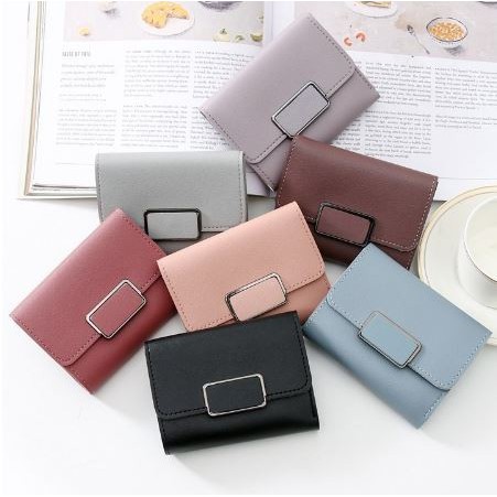 Dompet Wanita Lipat Polos Warna Hitam Abu Merah Biru Pink Ungu Muda Import Korean Kecil Mini Pendek 