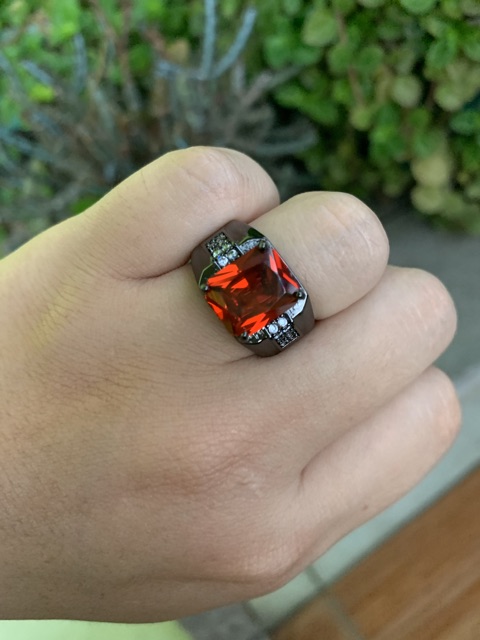 Cincin Pria Akik Merah Red Ruby Casual Minimalis Mewah Ring Hitam 18K Gold Filled Black Platted