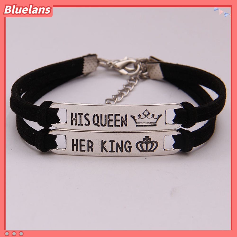 Bluelans Fashion His Queen Her King Couple Bracelet Matching Bangles Lovers Jewelry Gift