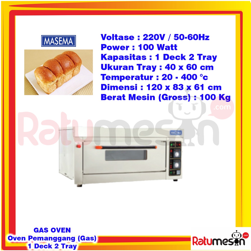 Gas Oven / Oven Pemanggang Roti 1 Deck 2 Tray MASEMA