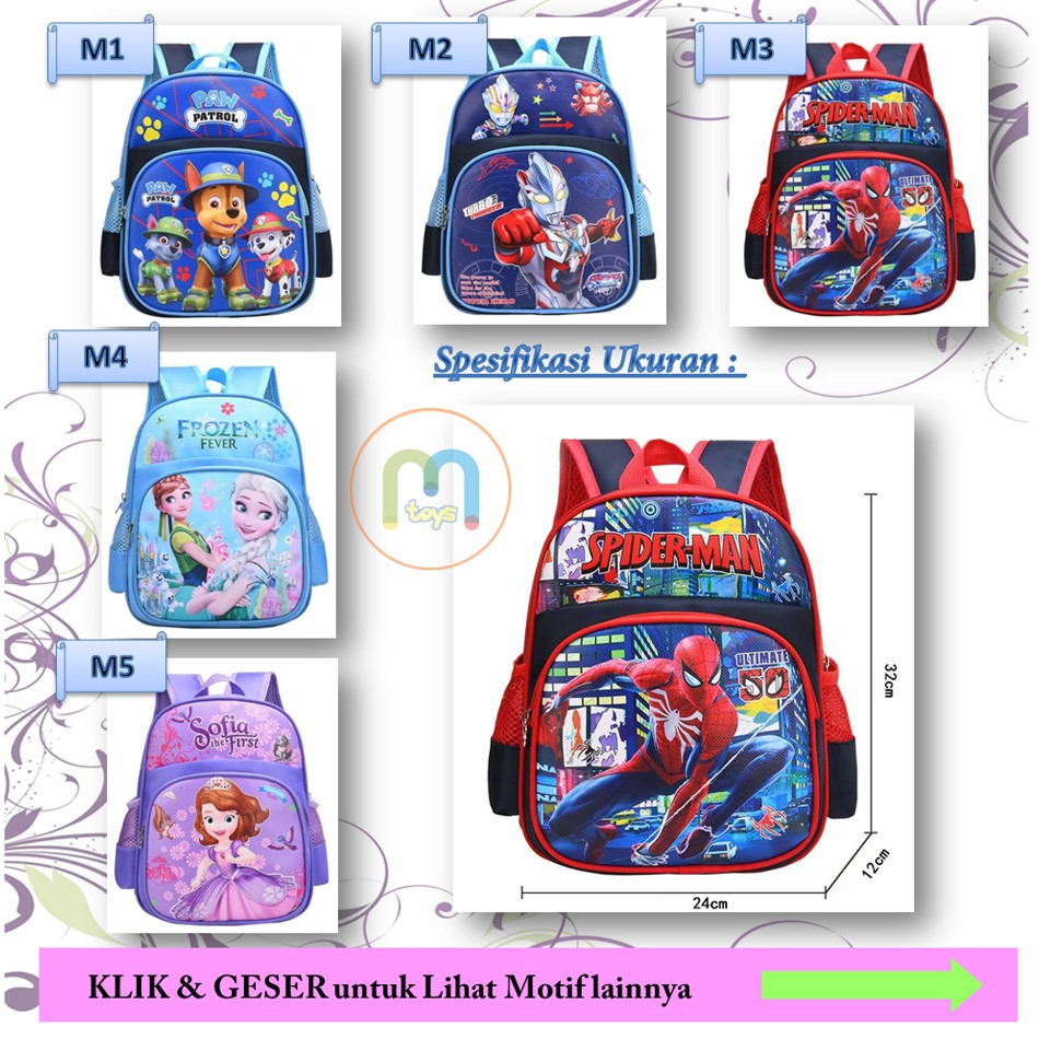 Tas Ransel Sekolah Anak PAUD / TK / PG Backpack karakter lucu Keren Motif Cewek Cowok