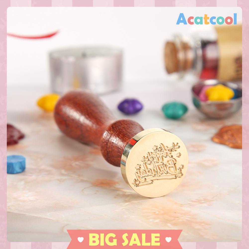 Stempel Segel Lilin Wax Retro Klasik Diy Motif Happy Birthday Dengan Gagang Kayu