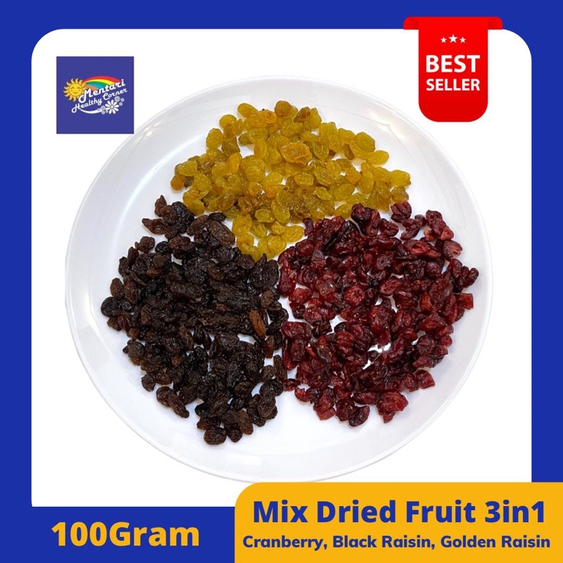 Mix Dried Fruit 3in1  100Gram (Cranberry,Black Raisin, Golden Raisin) 100Gr