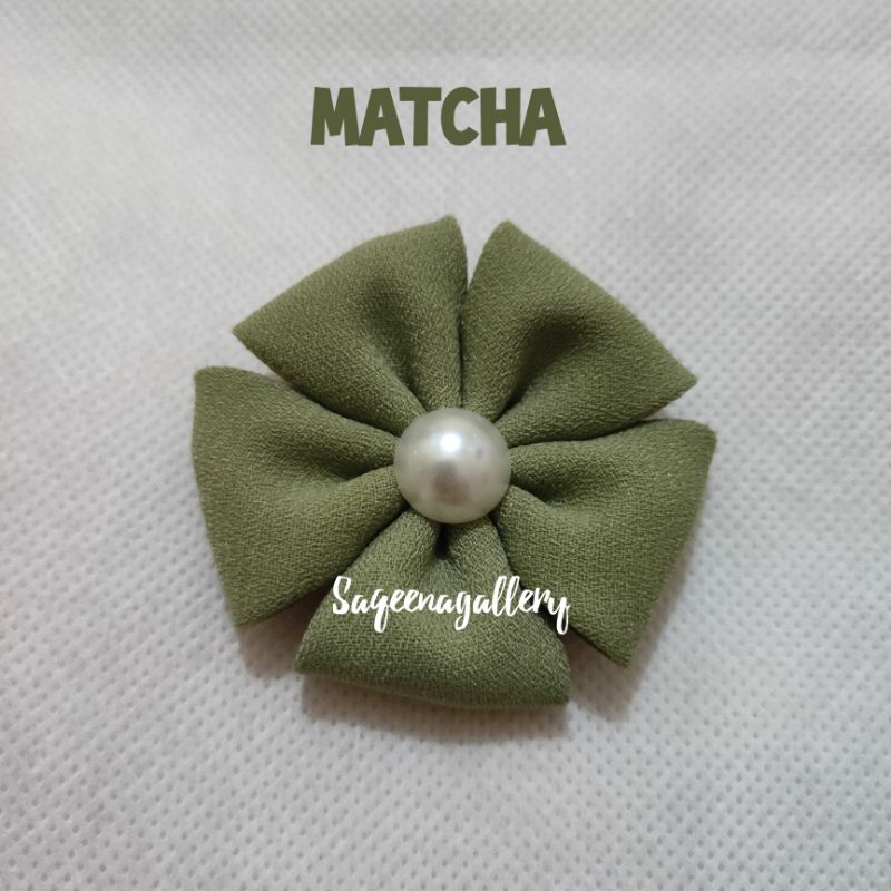 BROS BUNGA MUTIARA BROSS JILBAB MURAH MEWAH BROOCH HIJAB KAIN / SOUVENIR MURAH-Matcha