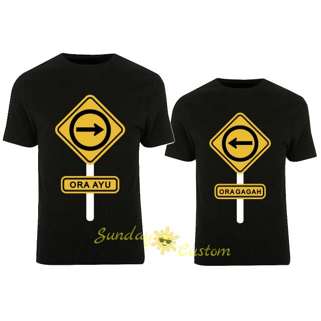 Kaos Couple / Pasangan bisa custom nama/tulisan tema Rambu-rambu